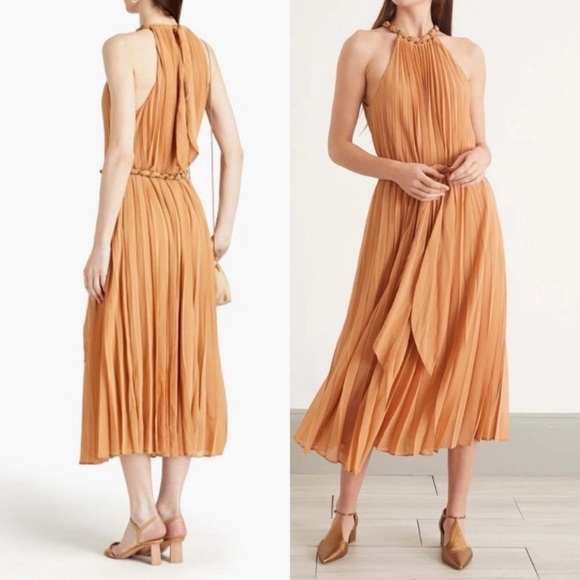 Zimmermann‎ Sunray Pleat Midi Dress Sleeveless Chain Sash Belted Sz 8 - Picture 1 of 9